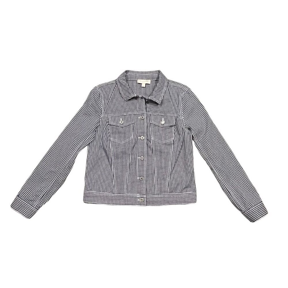 Talbots Lightweight Gingham Jacket Navy White Sma… - image 1